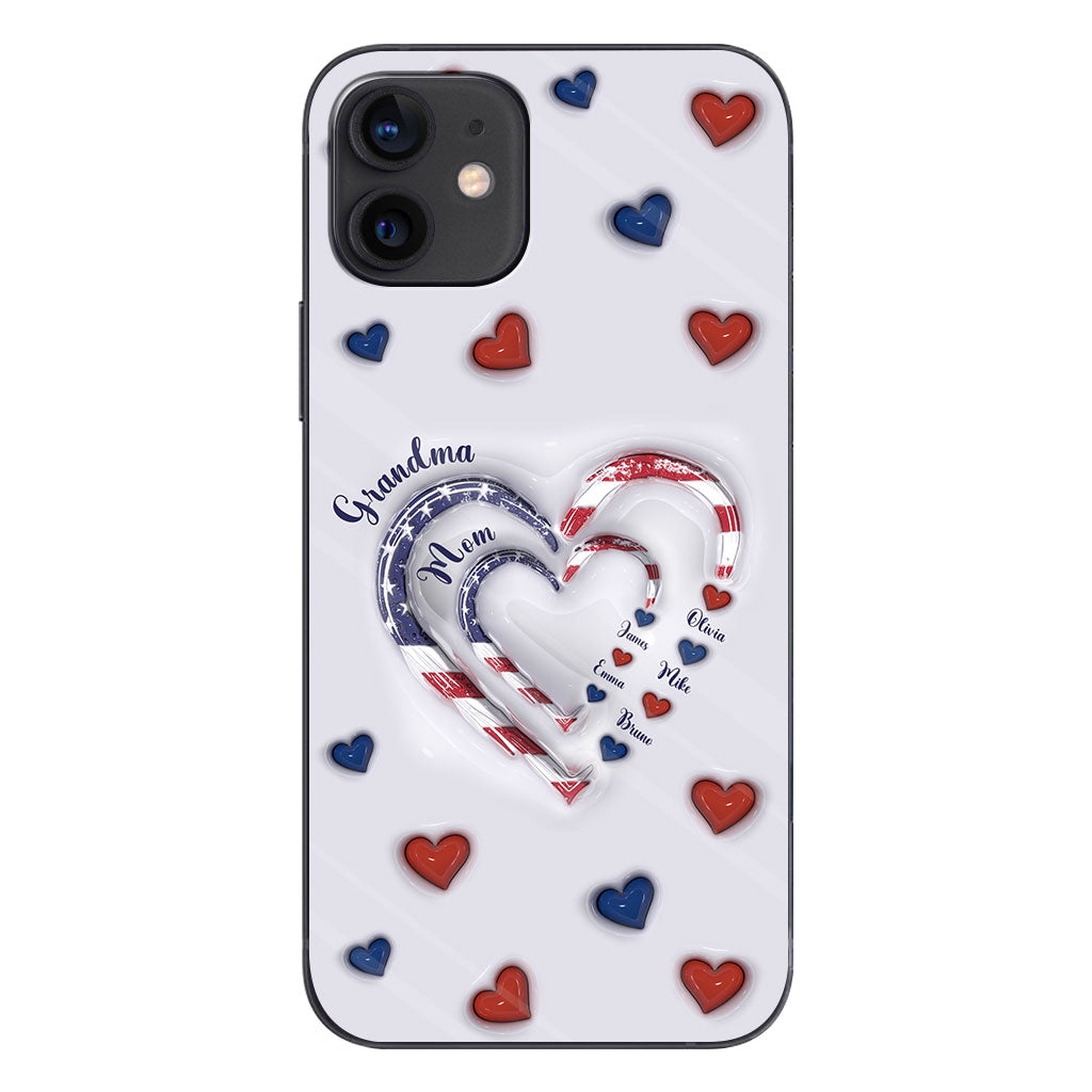 Coque de téléphone personnalisée « Cœurs de grand-mère » pour le 4 juillet