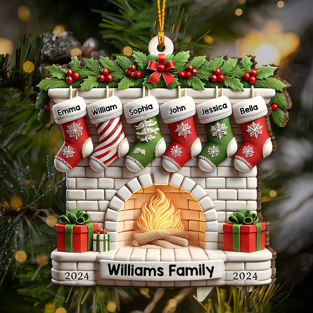 Stockings on Fireplace - Personalized Family Ornament