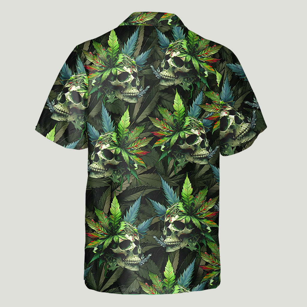Chemise hawaïenne personnalisée Skull Green Leaf - Cannabis