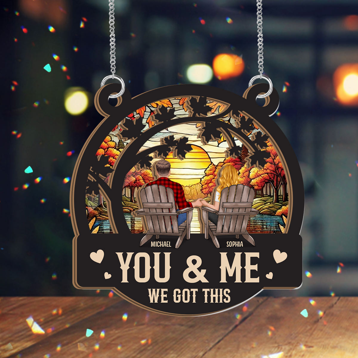 Nous avons ce qu'il vous faut pour cet automne ! - Attrape-soleil personnalisé pour couple, à deux niveaux, à suspendre à la fenêtre