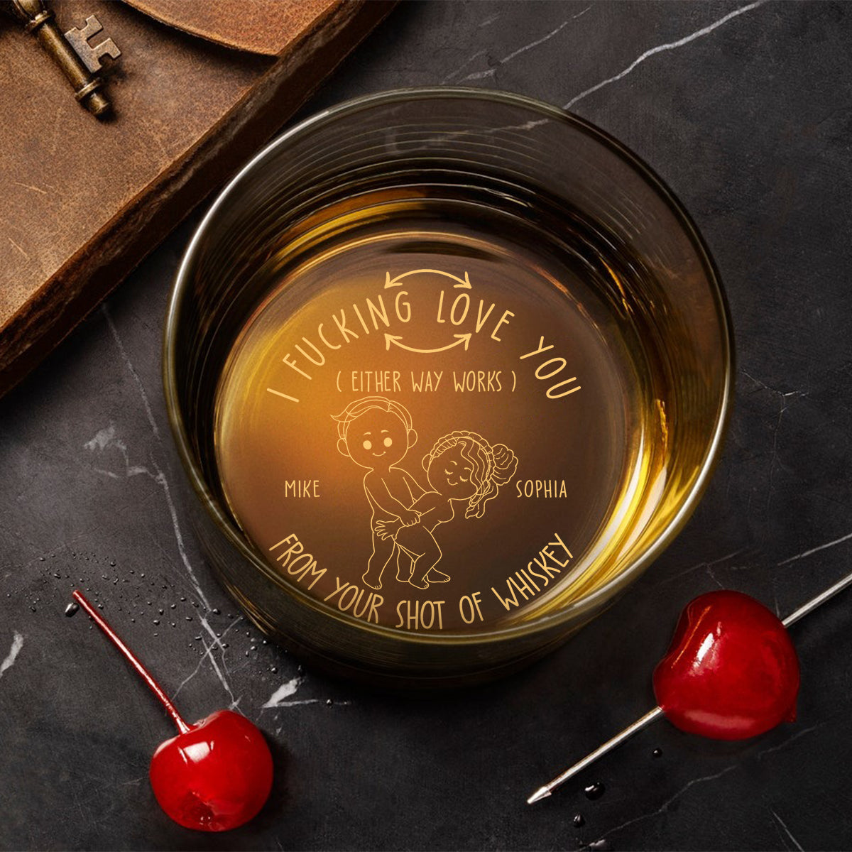 Je t'aime - Verre à whisky gravé personnalisé pour couple