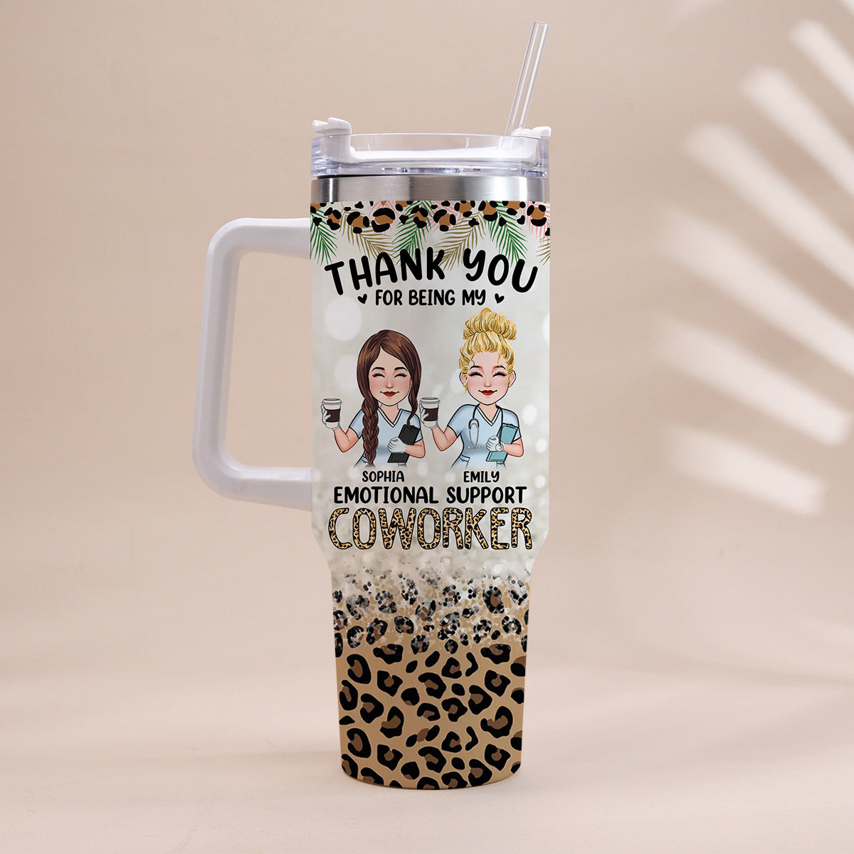 Thank You For Being My Emotional Coworker - Personalized Nurse Tumbler With Handle