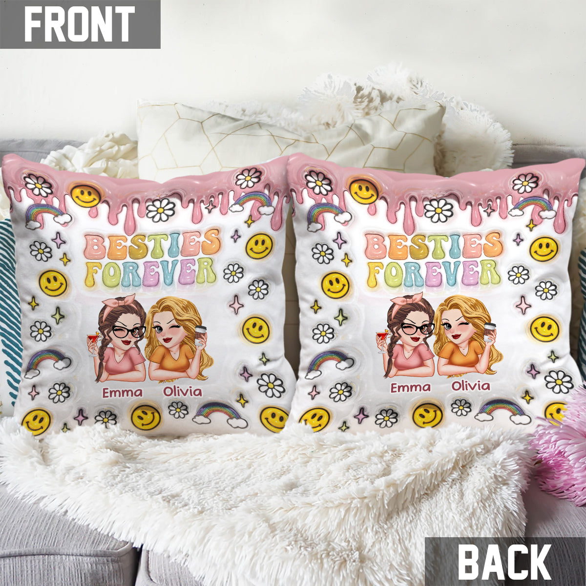 Meilleures amies pour toujours - Coussin décoratif personnalisé pour meilleures amies