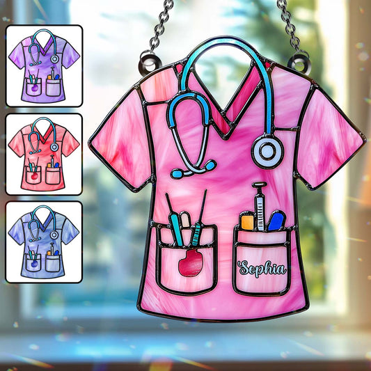 Vie d'infirmière en blouse - Ornement attrape-soleil personnalisé à suspendre à la fenêtre pour infirmière 