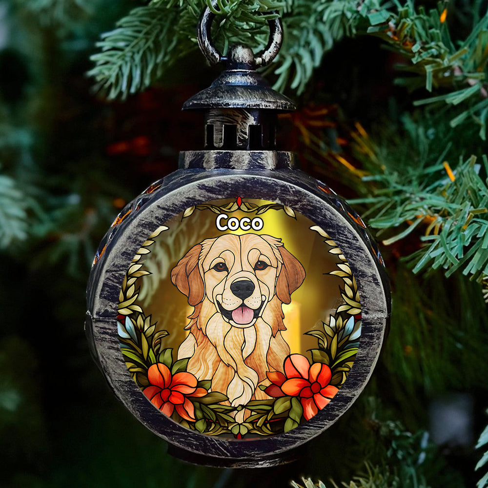 Vitrail personnalisé pour animaux de compagnie - Lanterne ronde personnalisée pour chien avec lumière