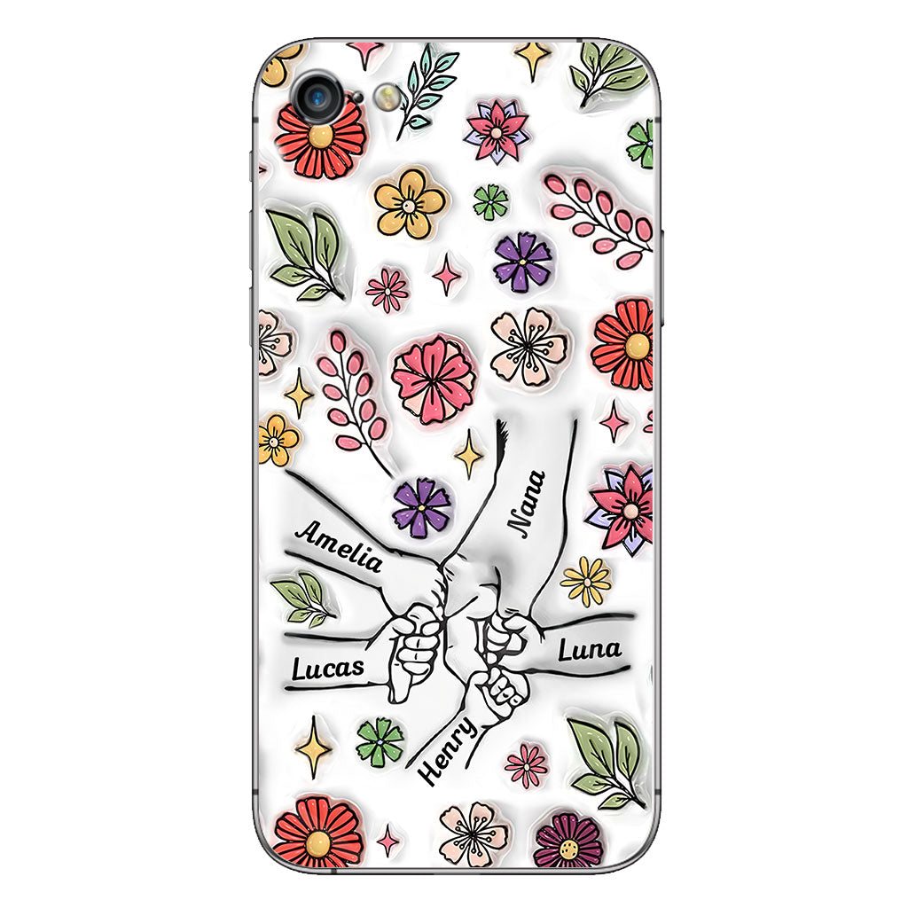 Coque de téléphone personnalisée pour grand-mère avec motif floral printanier et mains qui se tiennent - Mamie et maman