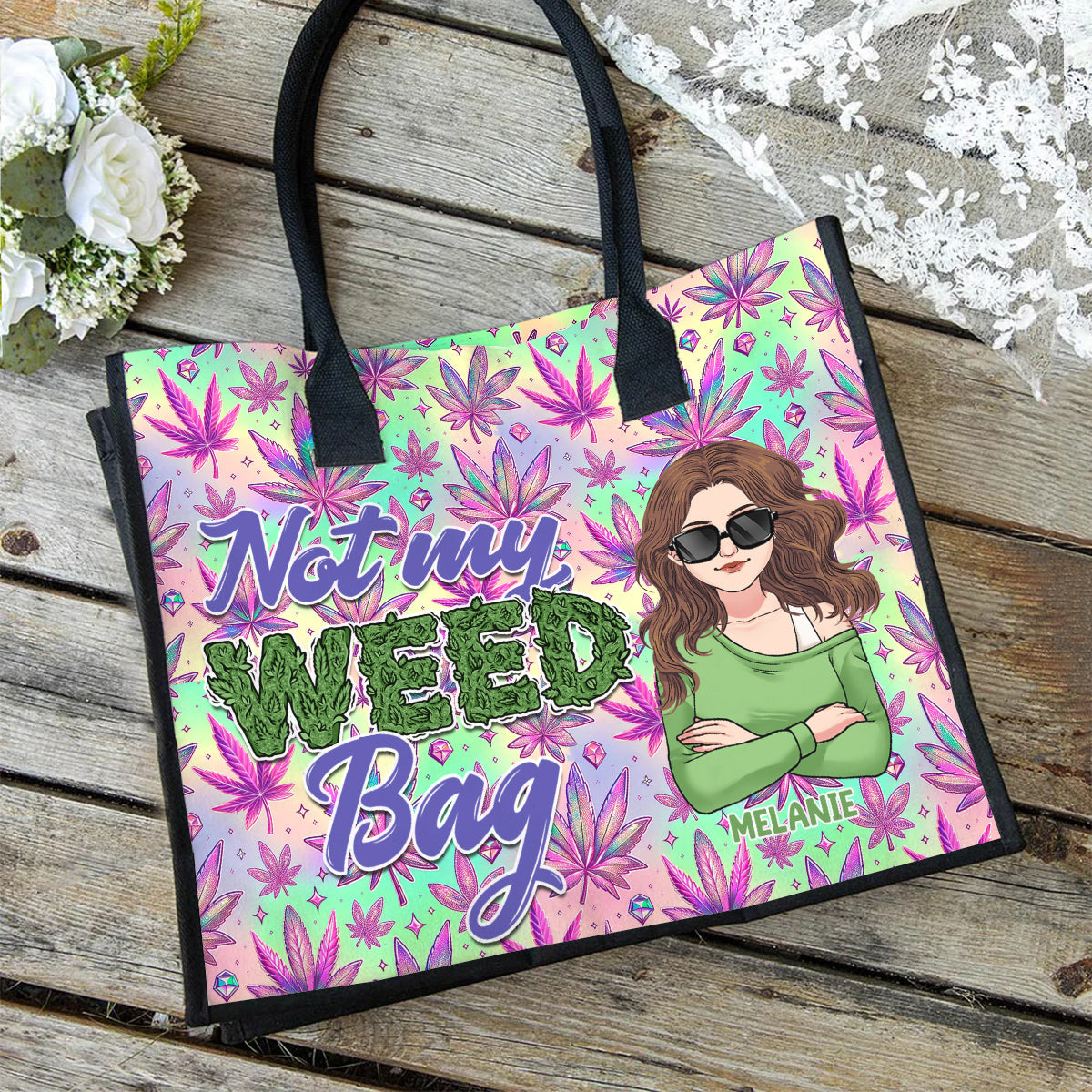 Mother Shite Maybe 420 - Sac fourre-tout et trousse de toilette en toile personnalisée sur le thème du cannabis