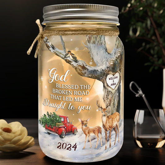Dieu a béni le chemin brisé - Lampe personnalisée pour couple en bocal Mason
