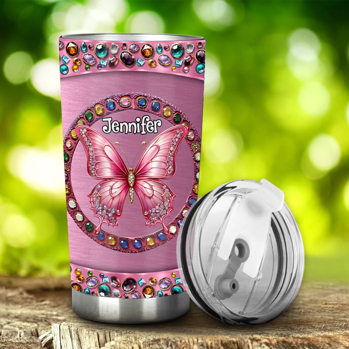 Gobelet rose personnalisé papillon