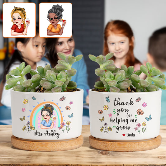 Merci de m'avoir aidé à grandir - Pot de fleurs en céramique personnalisé pour enseignant