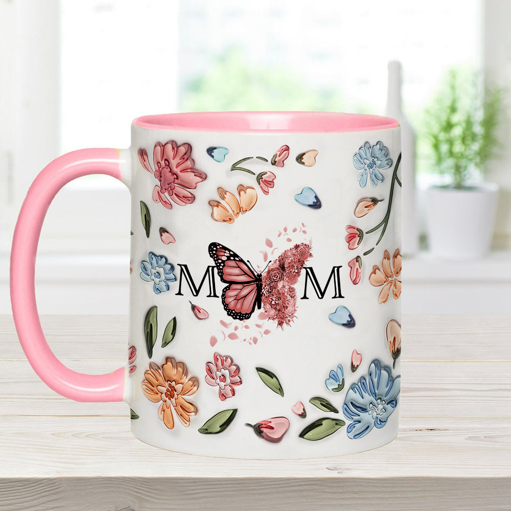 Mug personnalisé « Papillon pastel à fleurs » pour maman