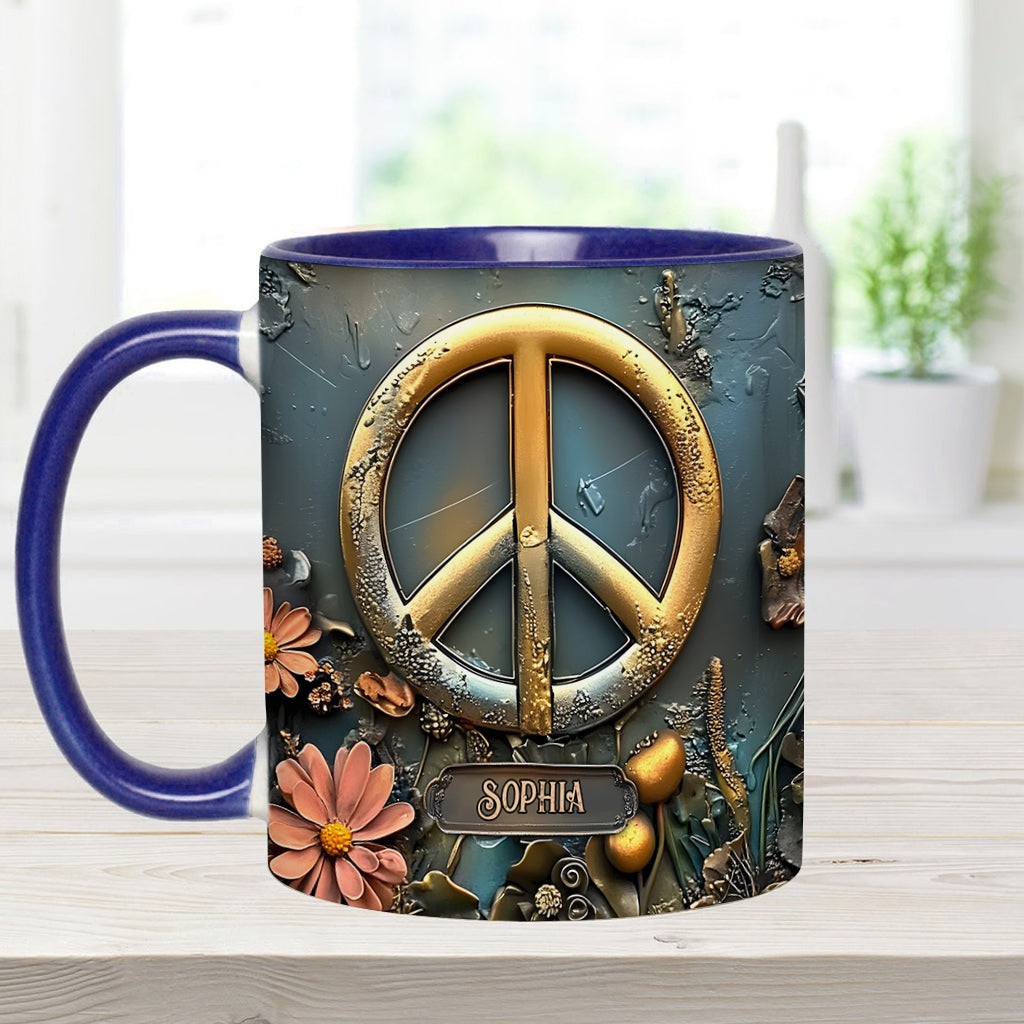 Peace, Love, And Happiness - Personalized Hippie Accent Mug