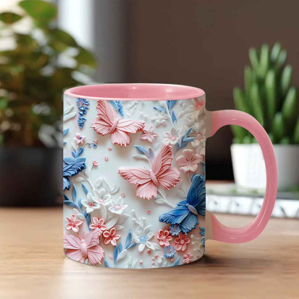 Mug personnalisé à motif papillons roses et bleus