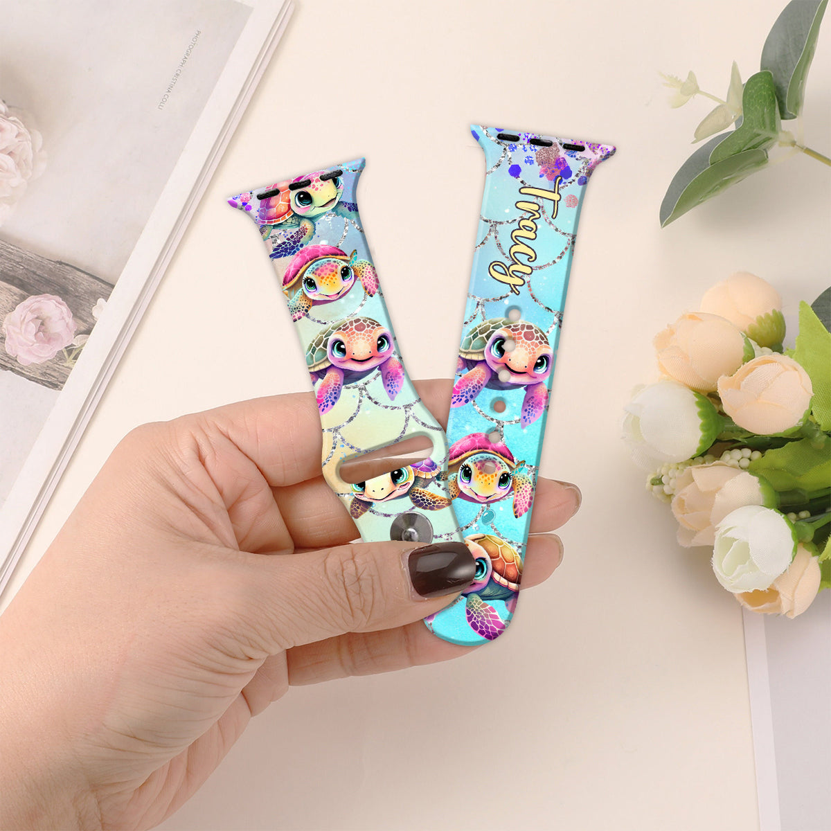 Tortues mignonnes - Bracelet Apple Watch personnalisé en forme de tortue