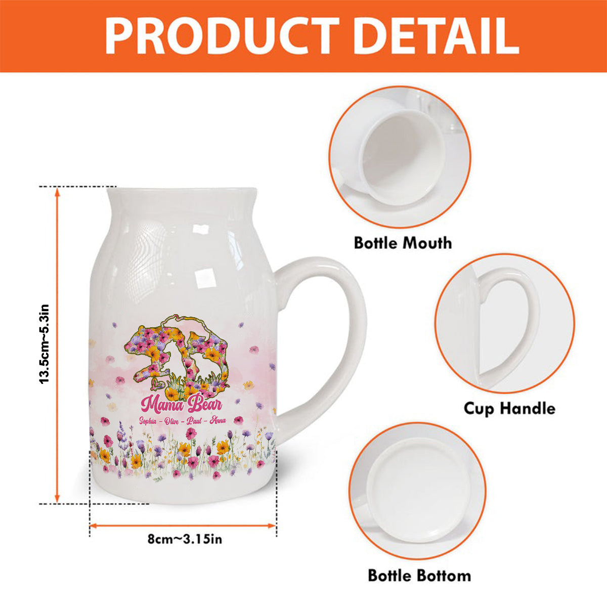 Maman Ours - Vase à fleurs en céramique personnalisé pour maman