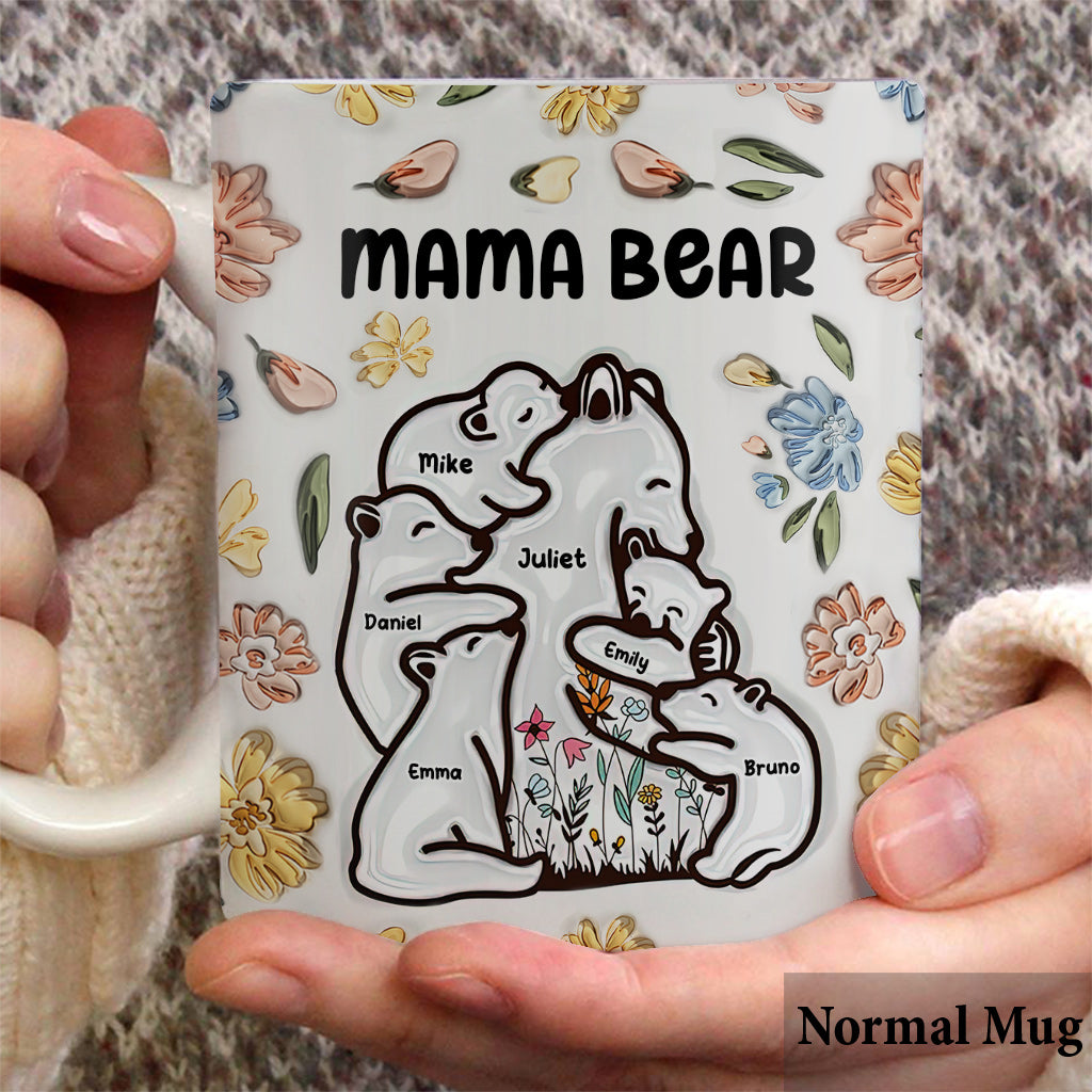 Mug personnalisé « Maman ourse câlinant ses petits » style floral
