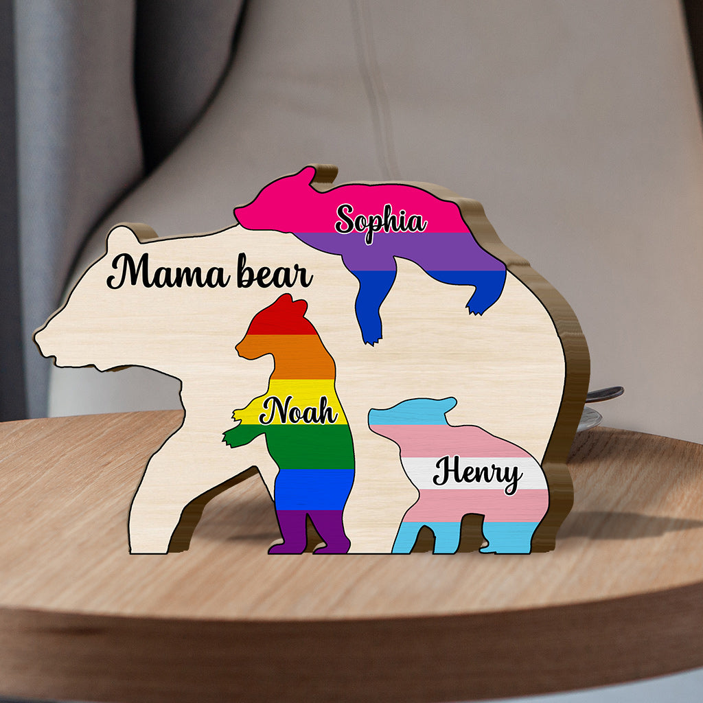 Maman Ours fière - Puzzle en bois personnalisé en forme de puzzle LGBT