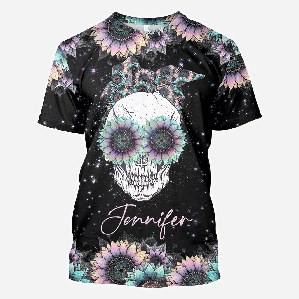 T-shirt personnalisé Zero F Given Tournesol rose et bleu - Tête de mort intégrale