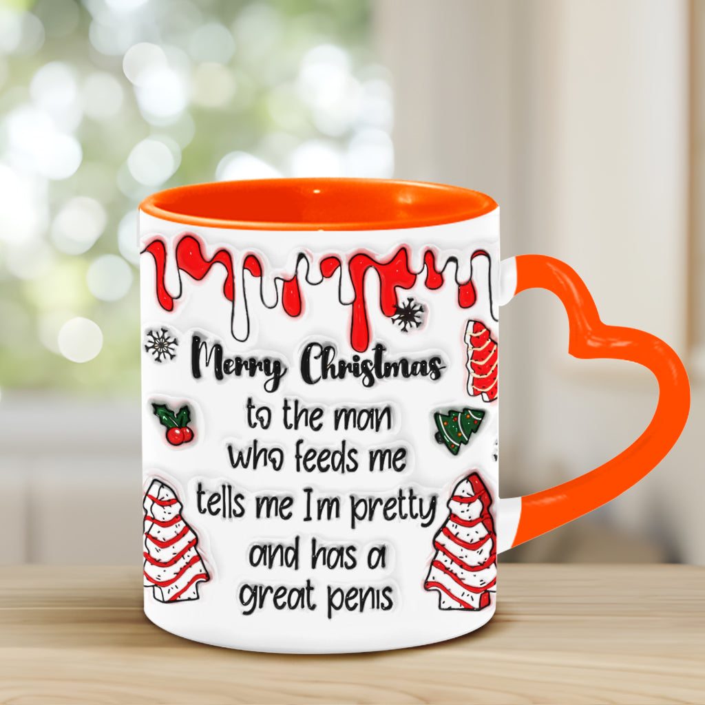 À l'homme qui me nourrit, me dit que je suis jolie et qui a une grosse bite - Mug personnalisé pour couple avec anse en forme de cœur