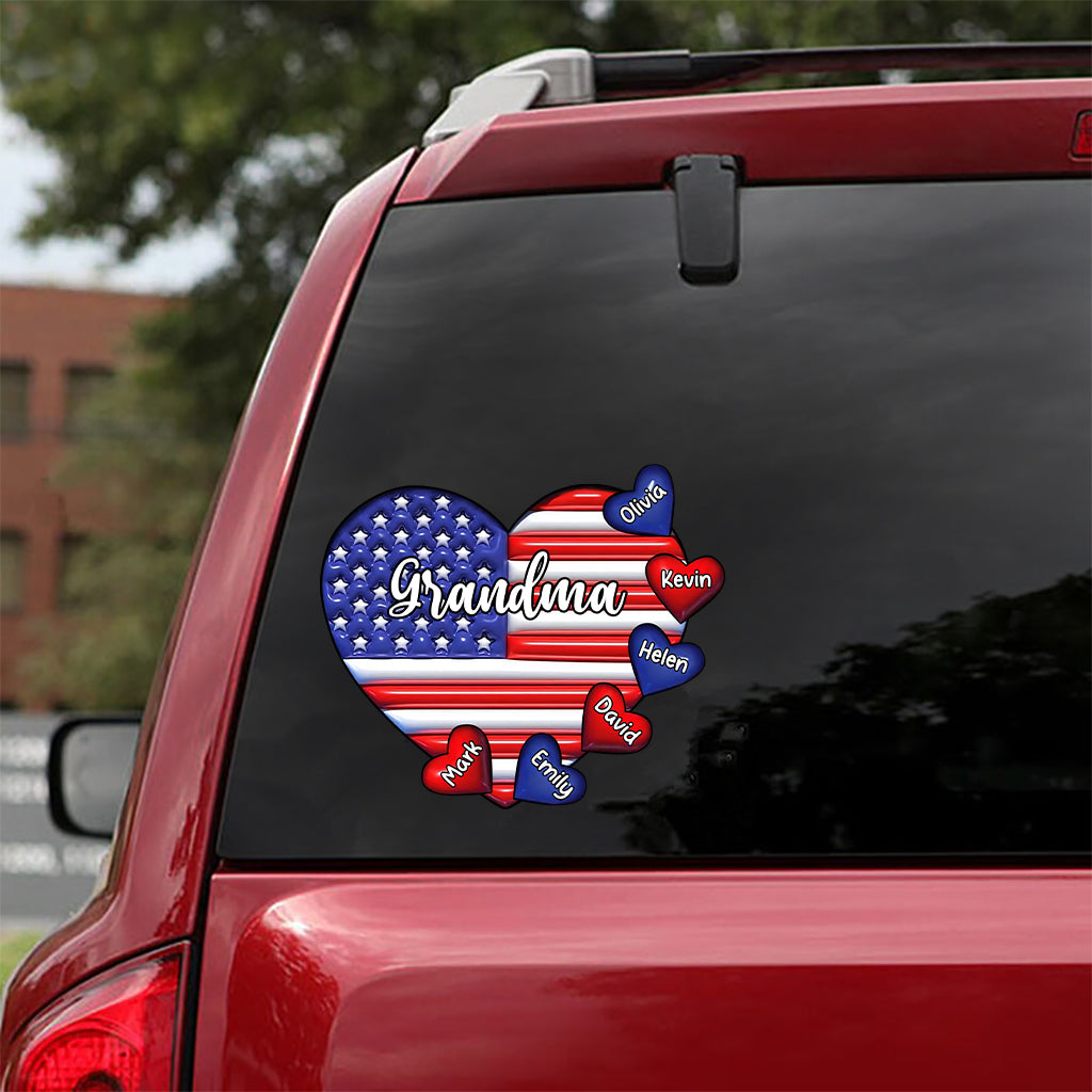 Grandma & Grandkids Puff Heart Flag - Personalized Grandma Decal Die Cut