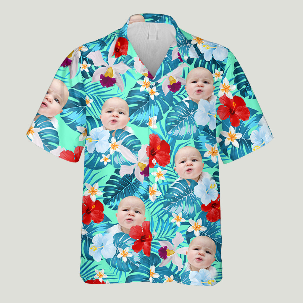 Chemise hawaïenne personnalisée pour papa, oncle ou toute autre personne - Style tropical avec photo du visage - T-shirt hawaïen personnalisé pour père