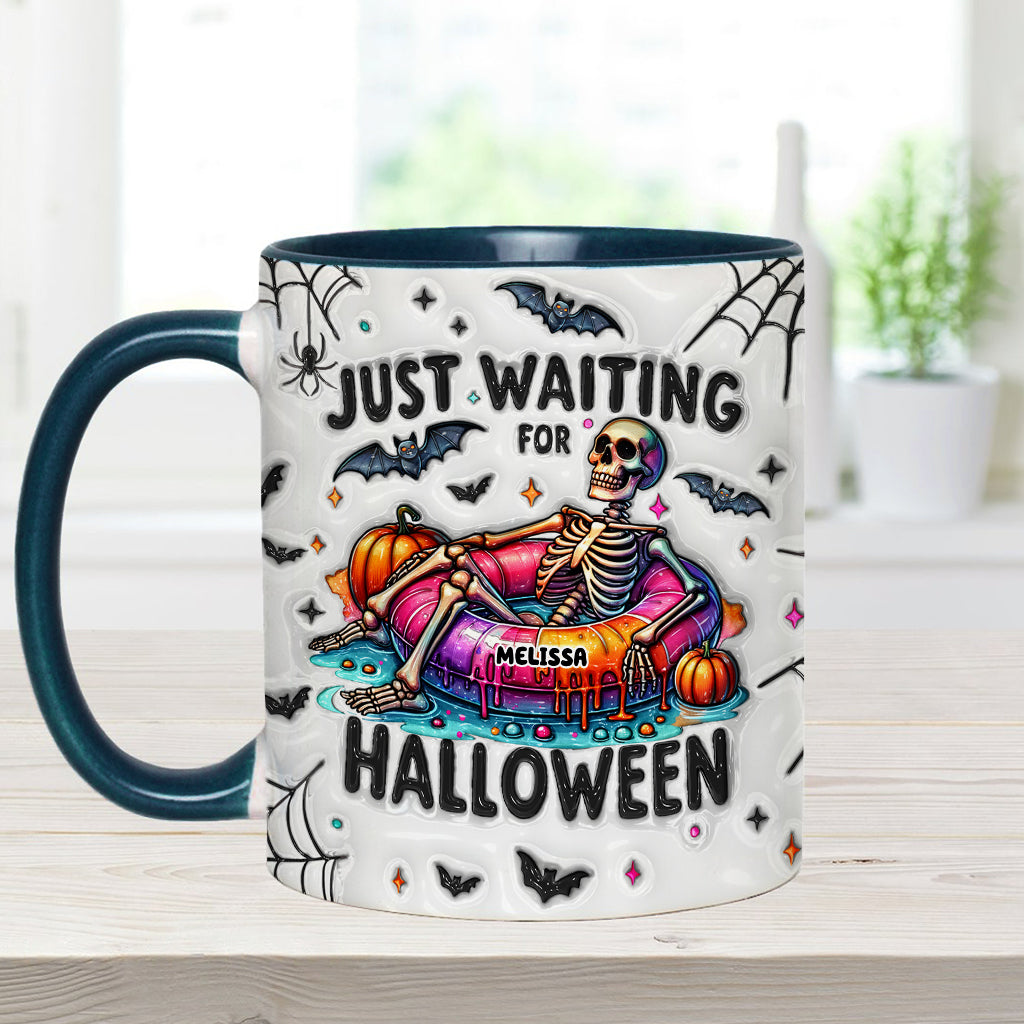 Just Waiting for Halloween - Personalized Skull Accent Mug