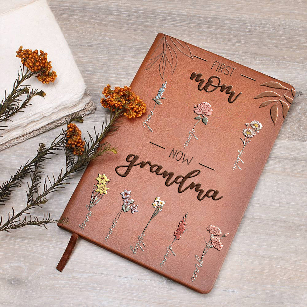 Première maman, maintenant grand-mère - Carnet en cuir personnalisé pour grand-mère