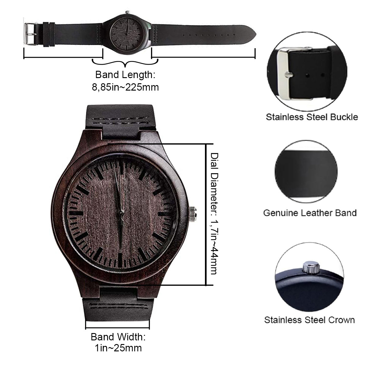 Je t'aime - Montre en bois gravée personnalisée pour couple