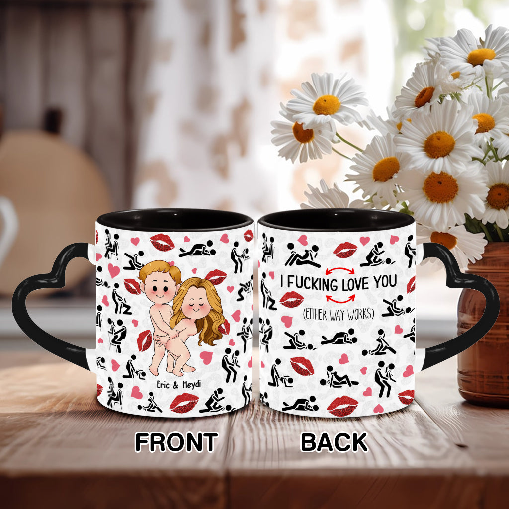 Je t'aime - Mug personnalisé pour couple avec anse en forme de cœur