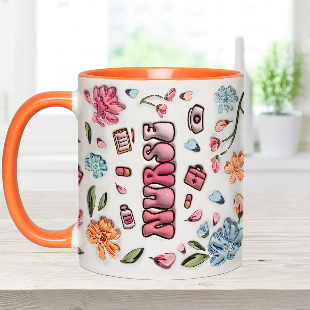 Mug gonflable personnalisé « Nurse Life » rose pastel à motifs floraux - Mug infirmière