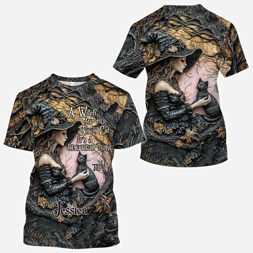 Une sorcière et son chat noir : c'est magnifique ! - T-shirt personnalisé « Sorcière »