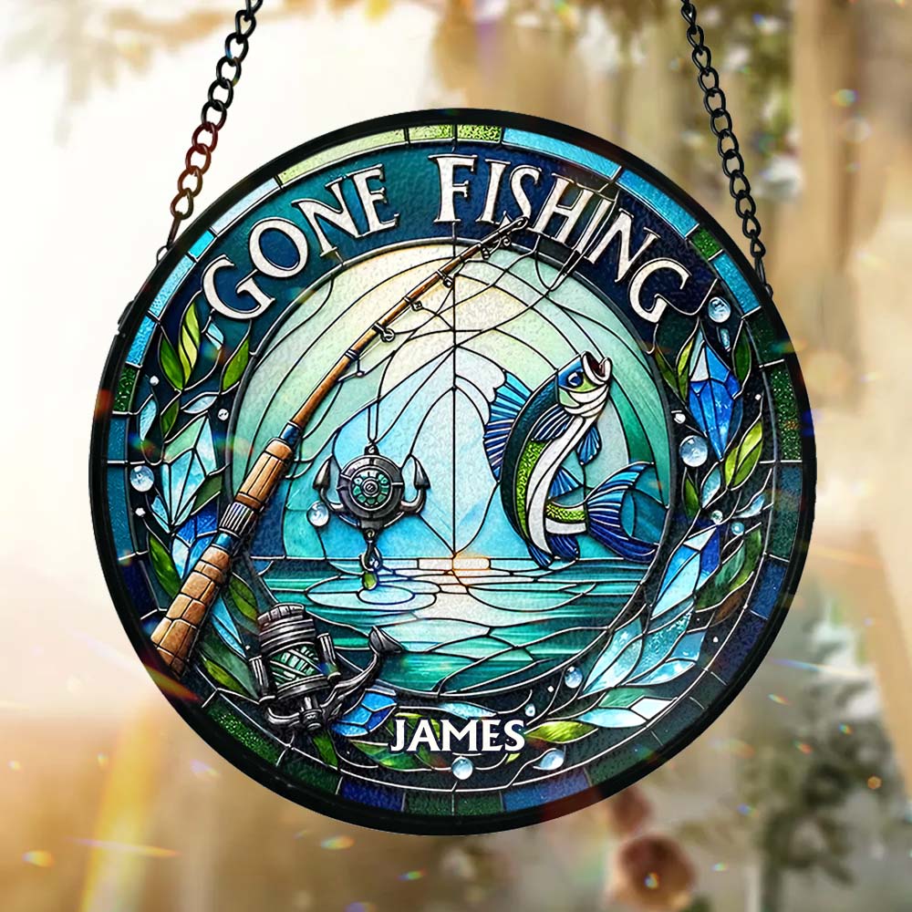 À la pêche - Attrape-soleil personnalisé en vitrail sur le thème de la pêche