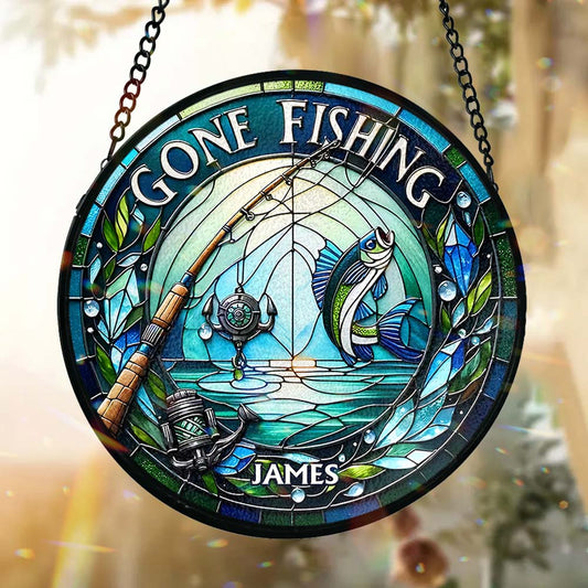Gone Fishing - Personalized Fishing Stained Glass Suncatcher