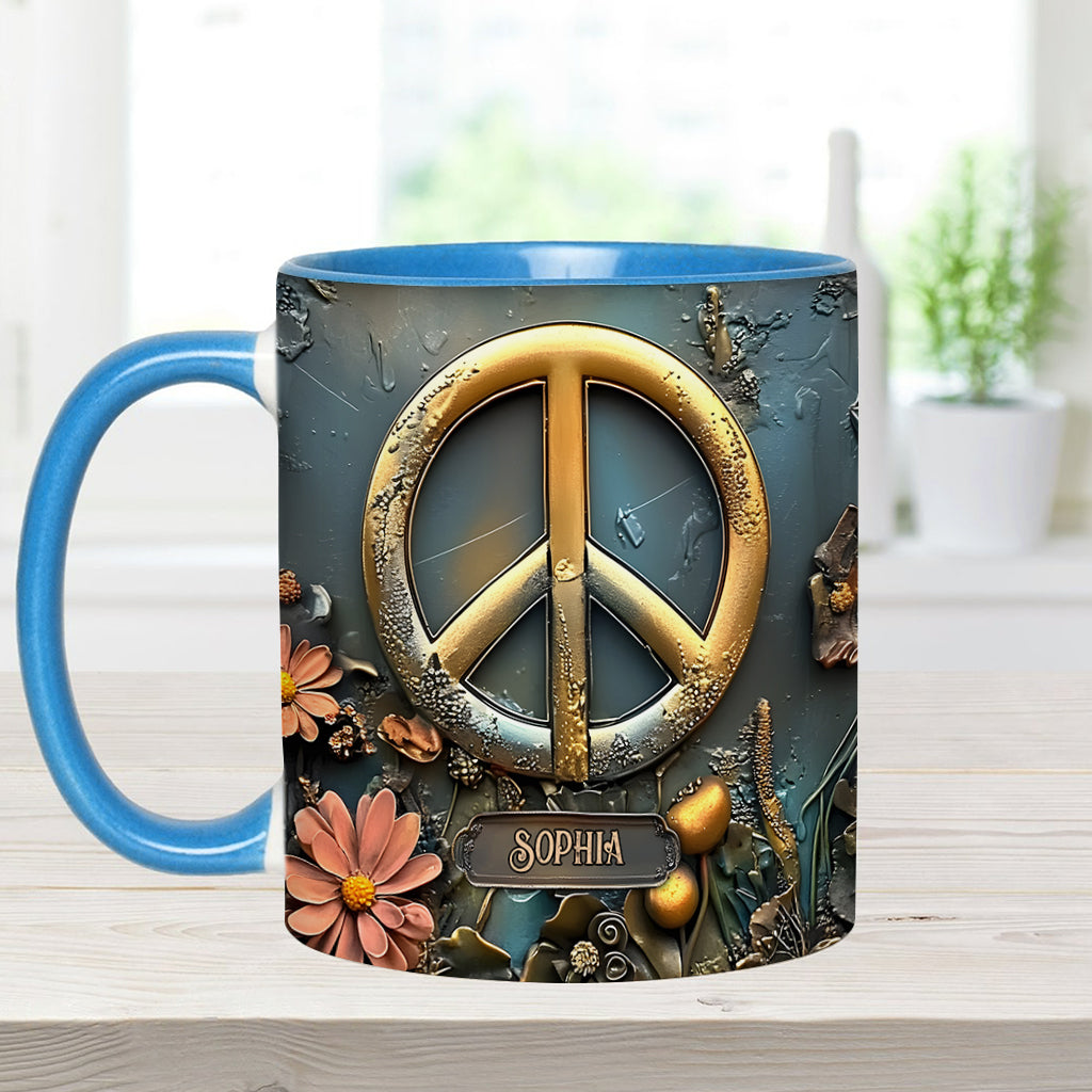 Peace, Love, And Happiness - Personalized Hippie Accent Mug