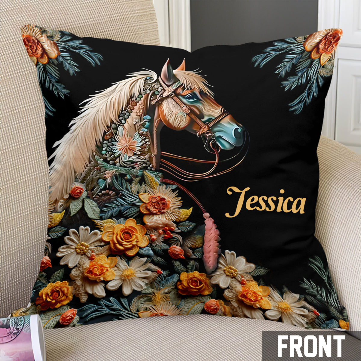 Coussin décoratif personnalisé « Amoureux des chevaux »