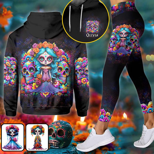 Cute Dolls La Catrina - Sweat à capuche et leggings personnalisés tête de mort