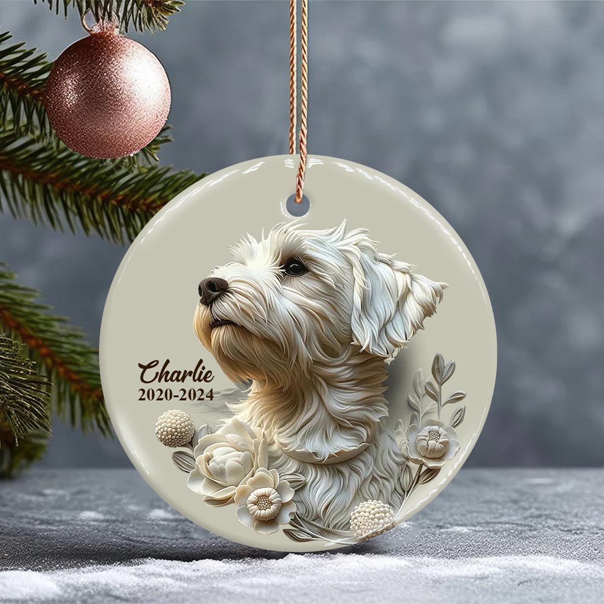In Loving Memory - Personalized Dog Ceramic Circle Ornament