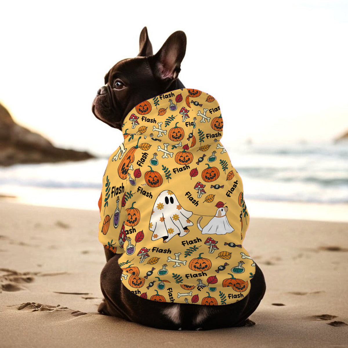 Sweat à capuche personnalisé pour chien fantôme mignon, citrouille et chauve-souris