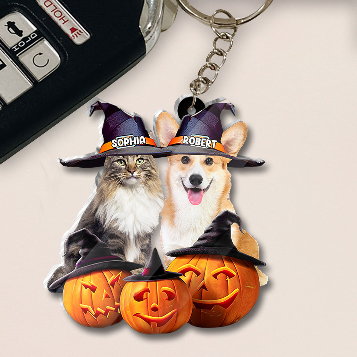 Adorables animaux d'Halloween - Porte-clés personnalisé en forme de chien