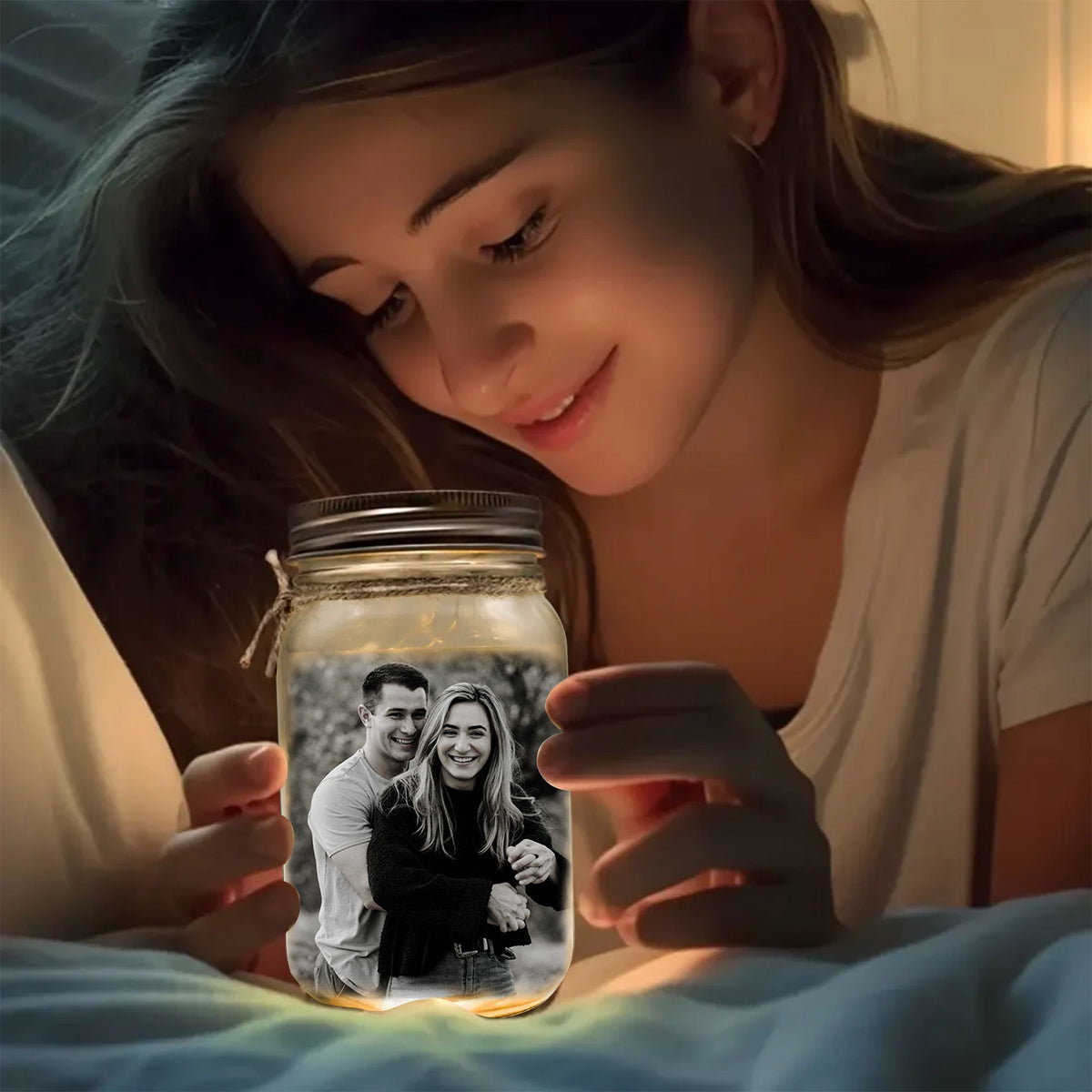 Que la lumière reste allumée - Lampe commémorative personnalisée en bocal Mason