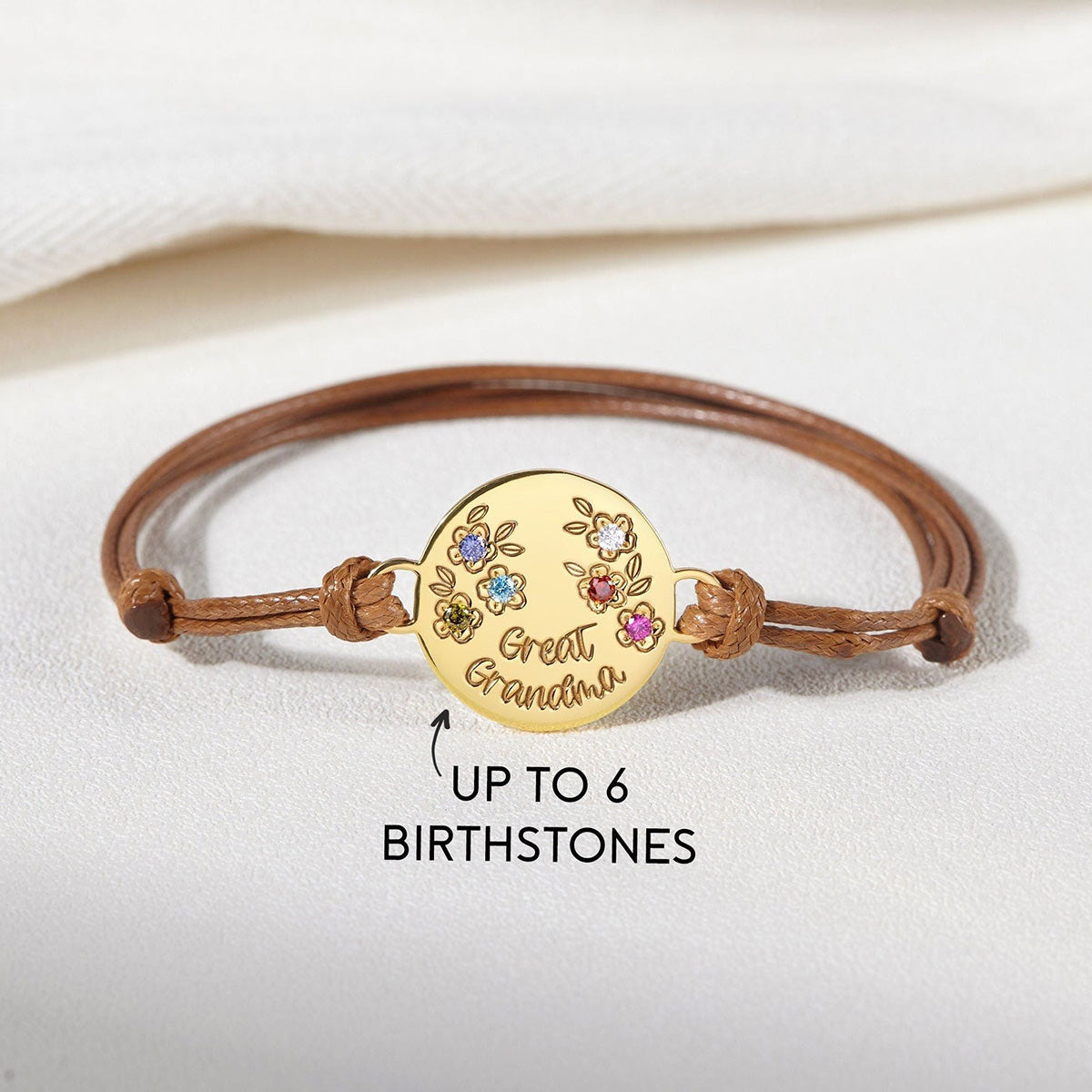 Bracelet pendentif rond avec pierres de naissance - Bracelet pendentif rond personnalisé pour maman