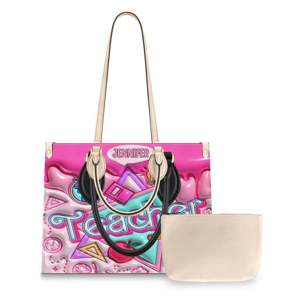 Sac à main en cuir rose gonflable - Sac à main personnalisé pour enseignante