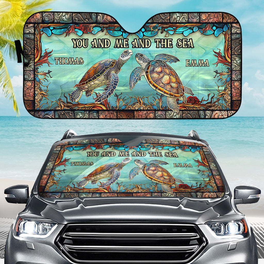 Toi, moi et la mer - Pare-soleil de voiture personnalisé en forme de tortue