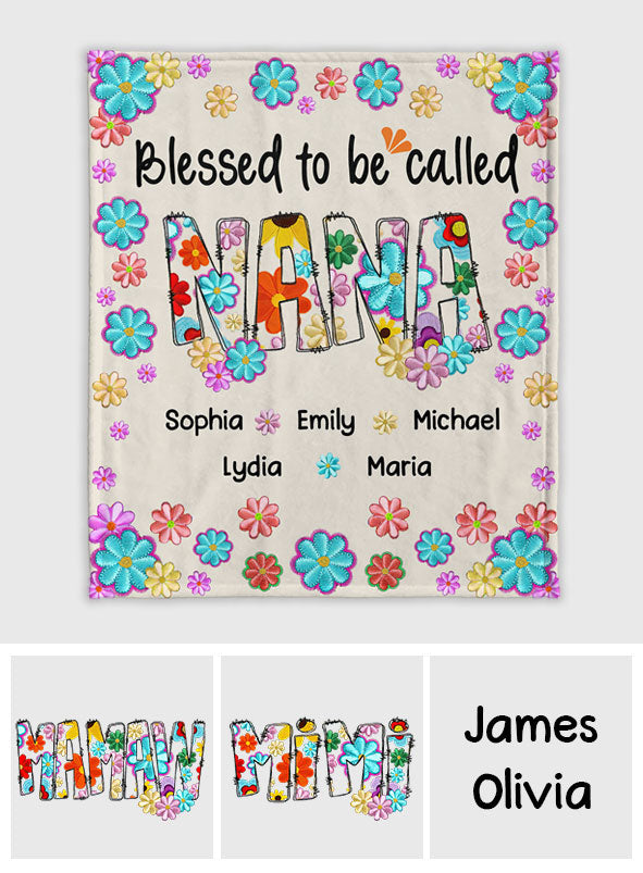 Couverture personnalisée « Bénie d'être appelée Nana » à motif floral