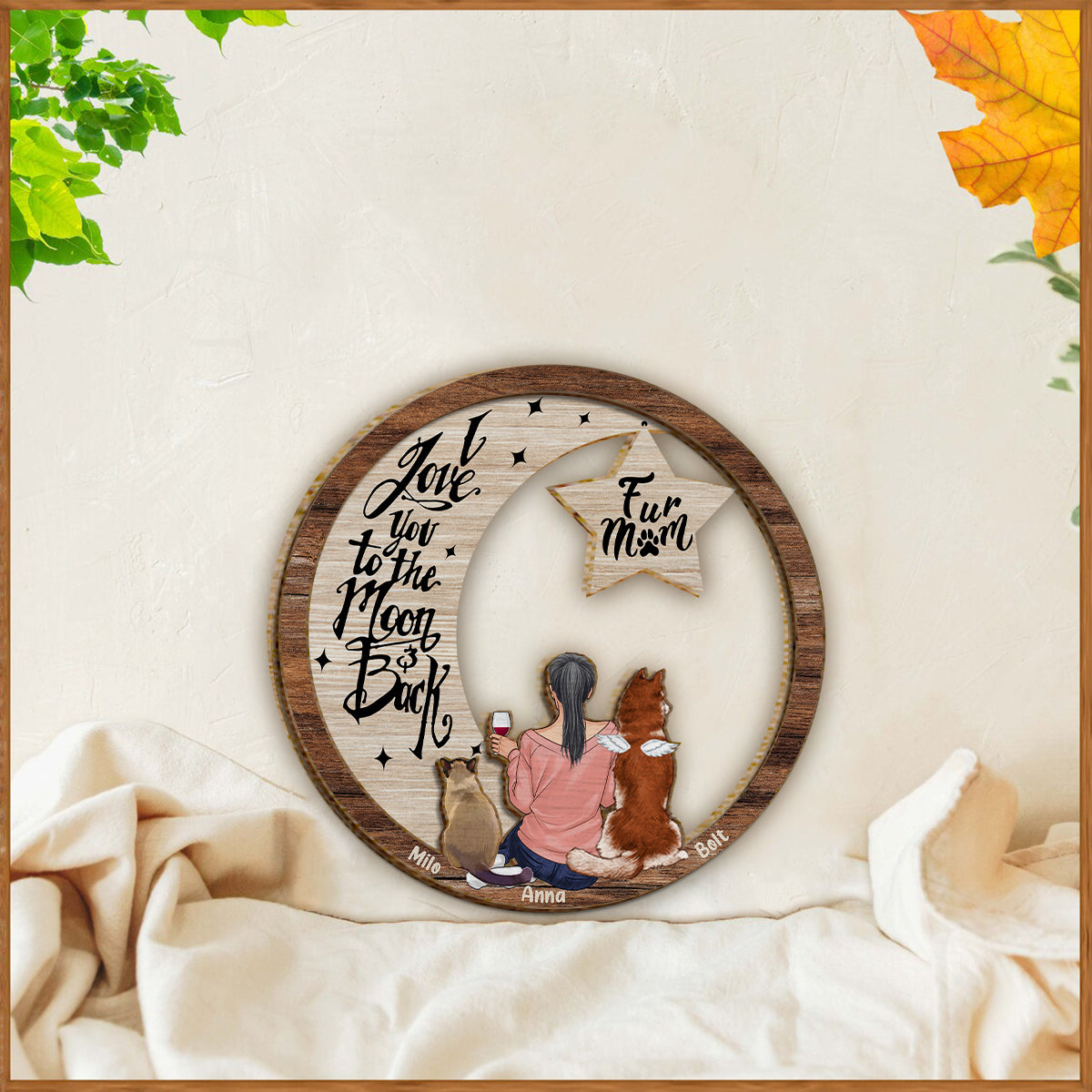 Tu me manques, je sais que je t'aime jusqu'à la lune et retour - Plaque en bois personnalisée pour chien (2 couches)