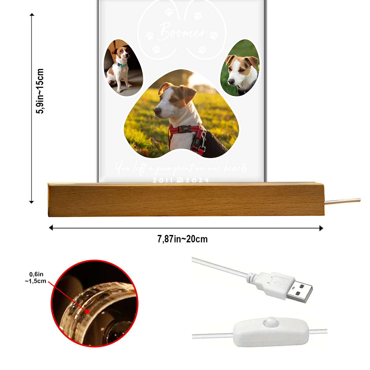 Tu as laissé une empreinte de patte - Veilleuse LED personnalisée en forme de chien