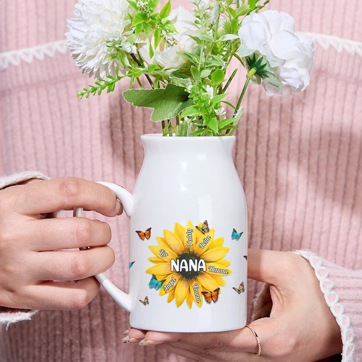 Nana Gigi Mama Tournesol - Vase à fleurs en céramique personnalisé pour grand-mère