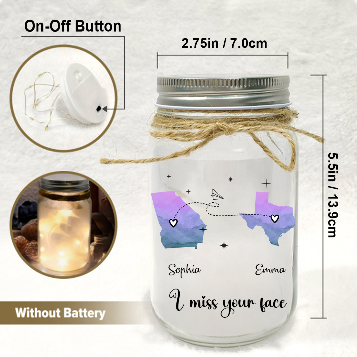 I Miss Your Face - Personalized Bestie Mason Jar Light