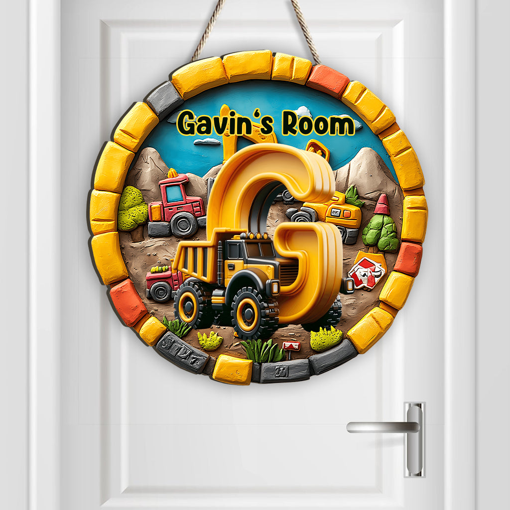Construction Vehicles Letter - Personalized Kid Custom Shaped Wood Sign