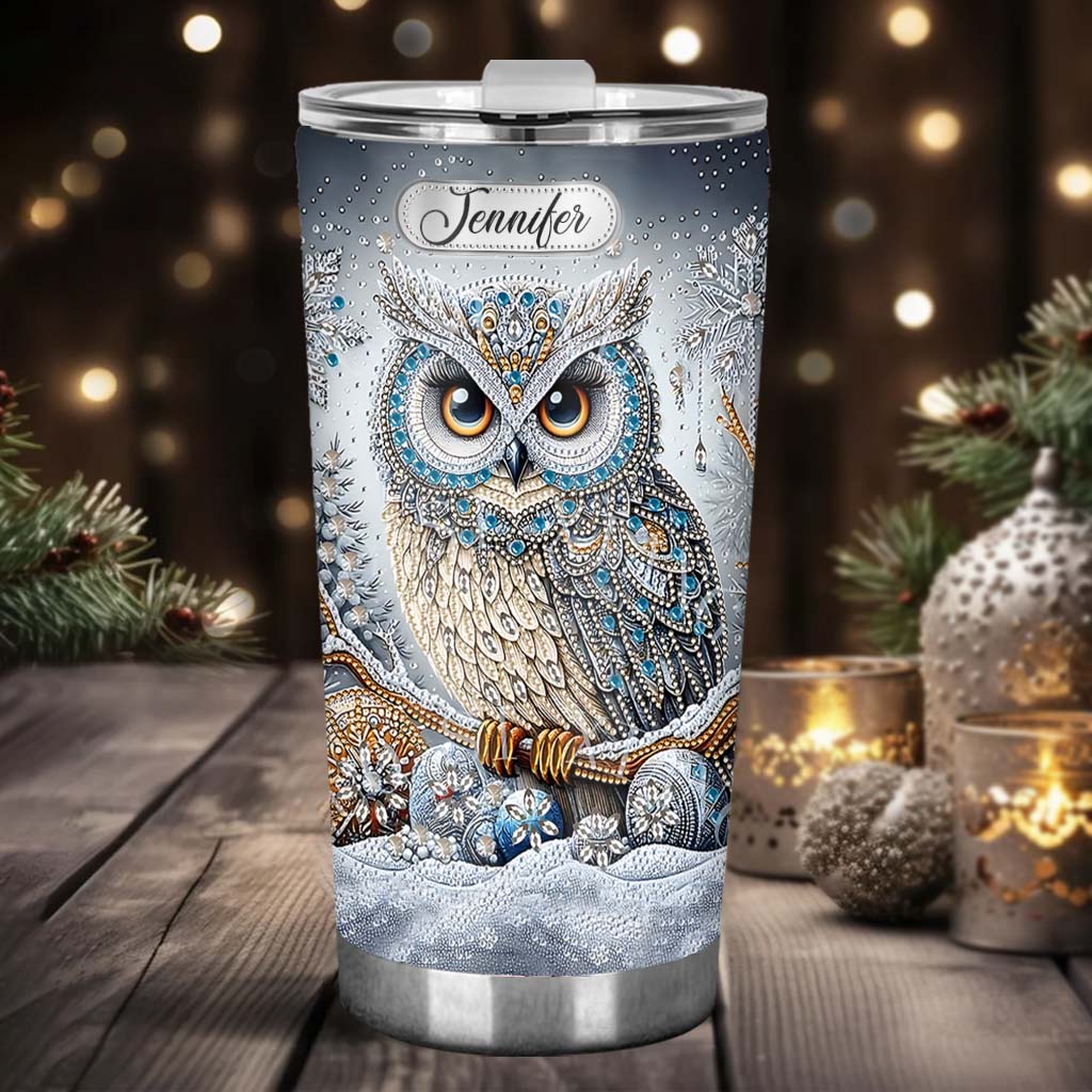 Sparkle Blue Owl - Personalized Owl Tumbler